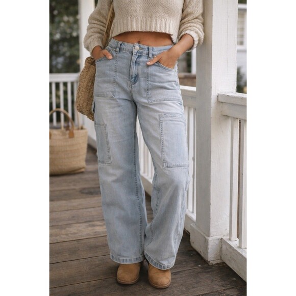 Denim - Light Wash Carpenter Jeans Wide Leg Utility  Denim Y2K Vintage Style 9/29